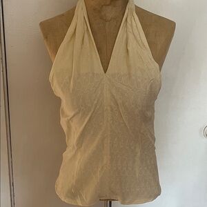 100%silk Cream Halter Neck Women's Top - Elegant V-Neck